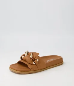 Shop Midas Shoes Daquiri Dark Tan Leather Slides