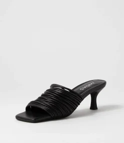 Store Midas Shoes Dellah Black Leather Slides