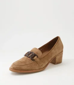 Shop Midas Shoes Dervie Light Choc Natural Heel Suede Heels