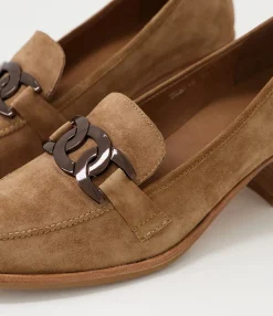Shop Midas Shoes Dervie Light Choc Natural Heel Suede Heels