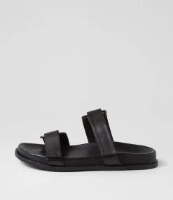 Shop Midas Shoes Domino Black Leather Slides