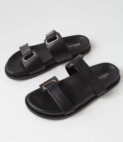 Shop Midas Shoes Domino Black Leather Slides