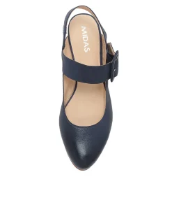 Cheap Midas Shoes Eleanor Navy Leather Flat Shoes