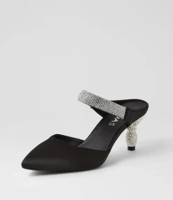 Fashion Midas Shoes Evee Black Satin Mules