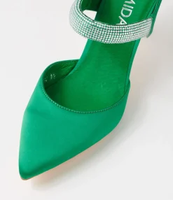 Store Midas Shoes Evee Emerald Satin Mules