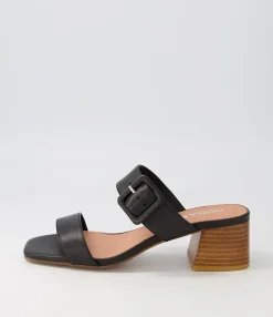 Cheap Midas Shoes Fantasy Black Natural Heel Leather Slides