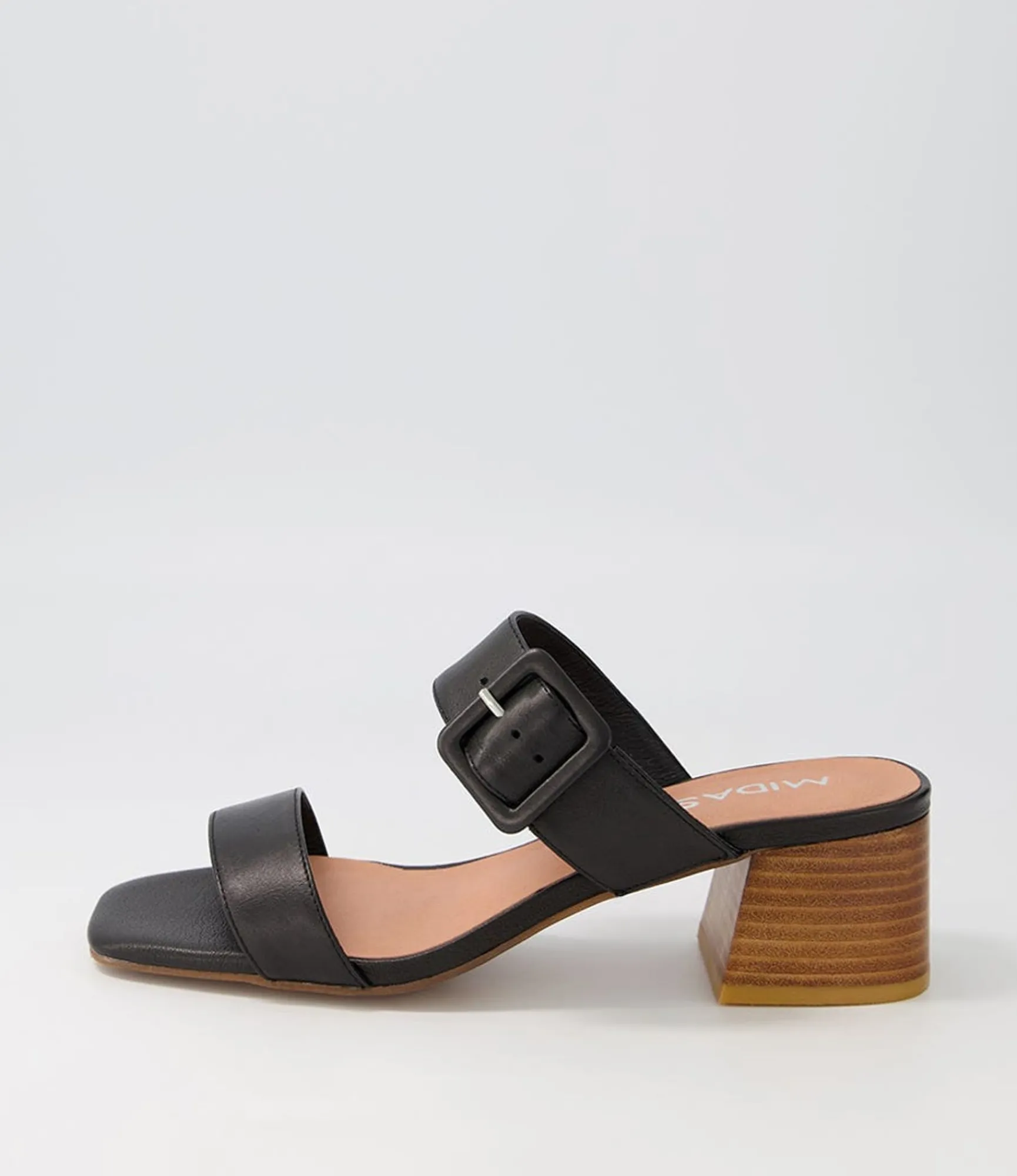 Cheap Midas Shoes Fantasy Black Natural Heel Leather Slides