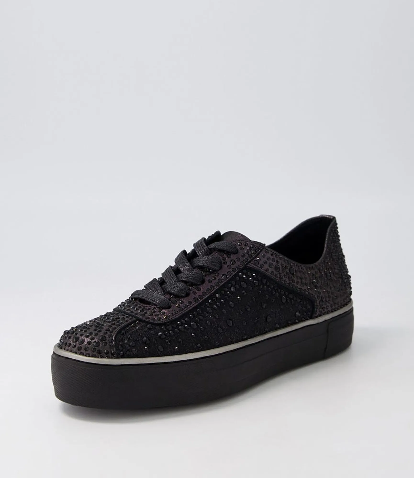 Cheap Midas Shoes Fillip Black Shimmer Leather Mesh Sneakers