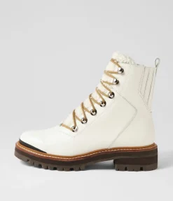 Clearance Midas Shoes Fischer White Black Tumble Leather Lace Up Boots