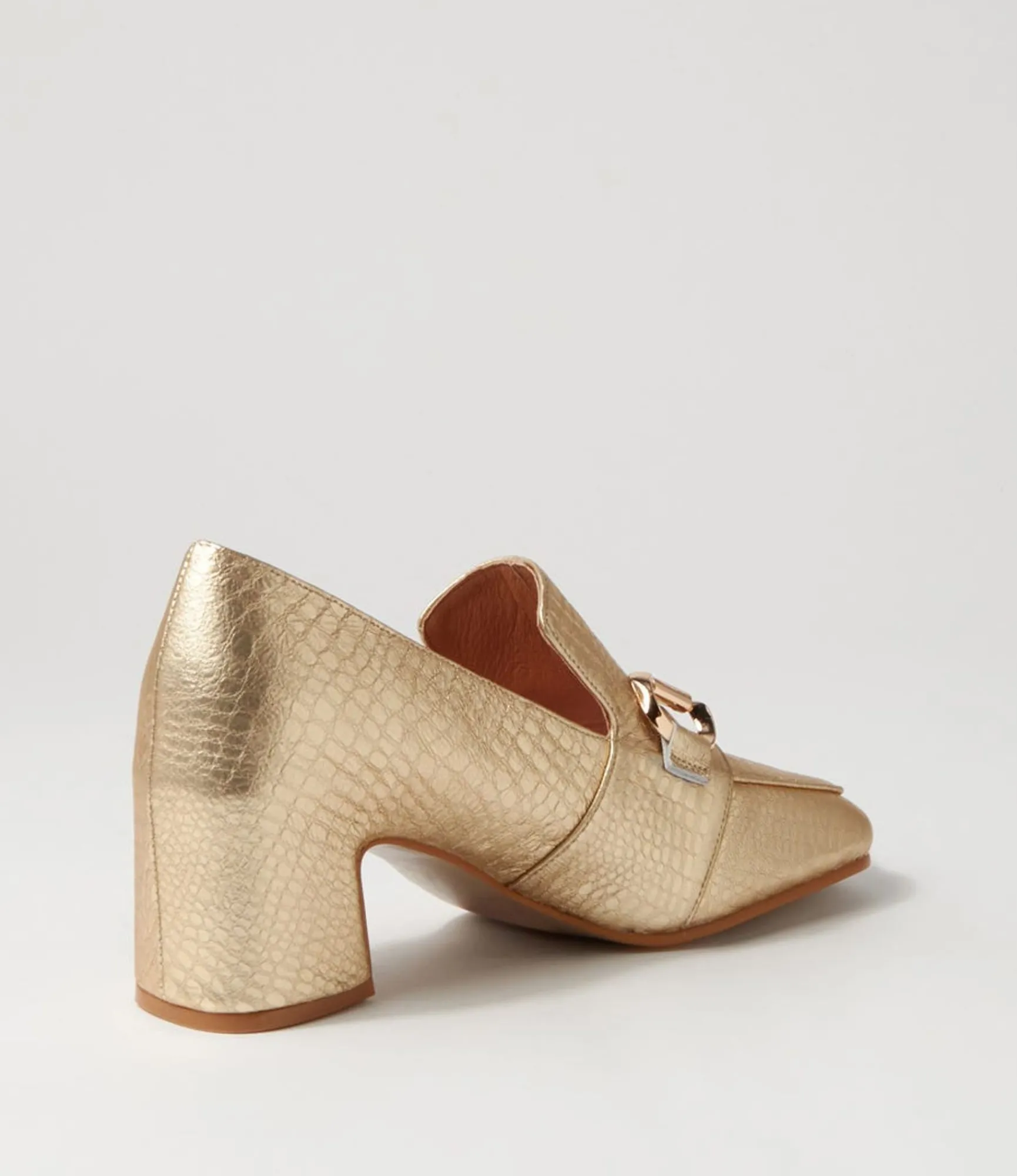 Store Midas Shoes Flirtee Gold Croc Leather Heels