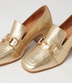 Store Midas Shoes Flirtee Gold Croc Leather Heels