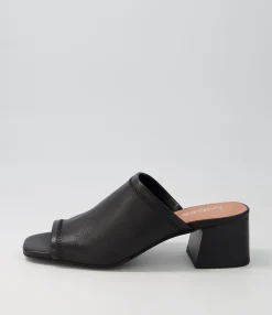 New Midas Shoes Florene Black Leather Slides