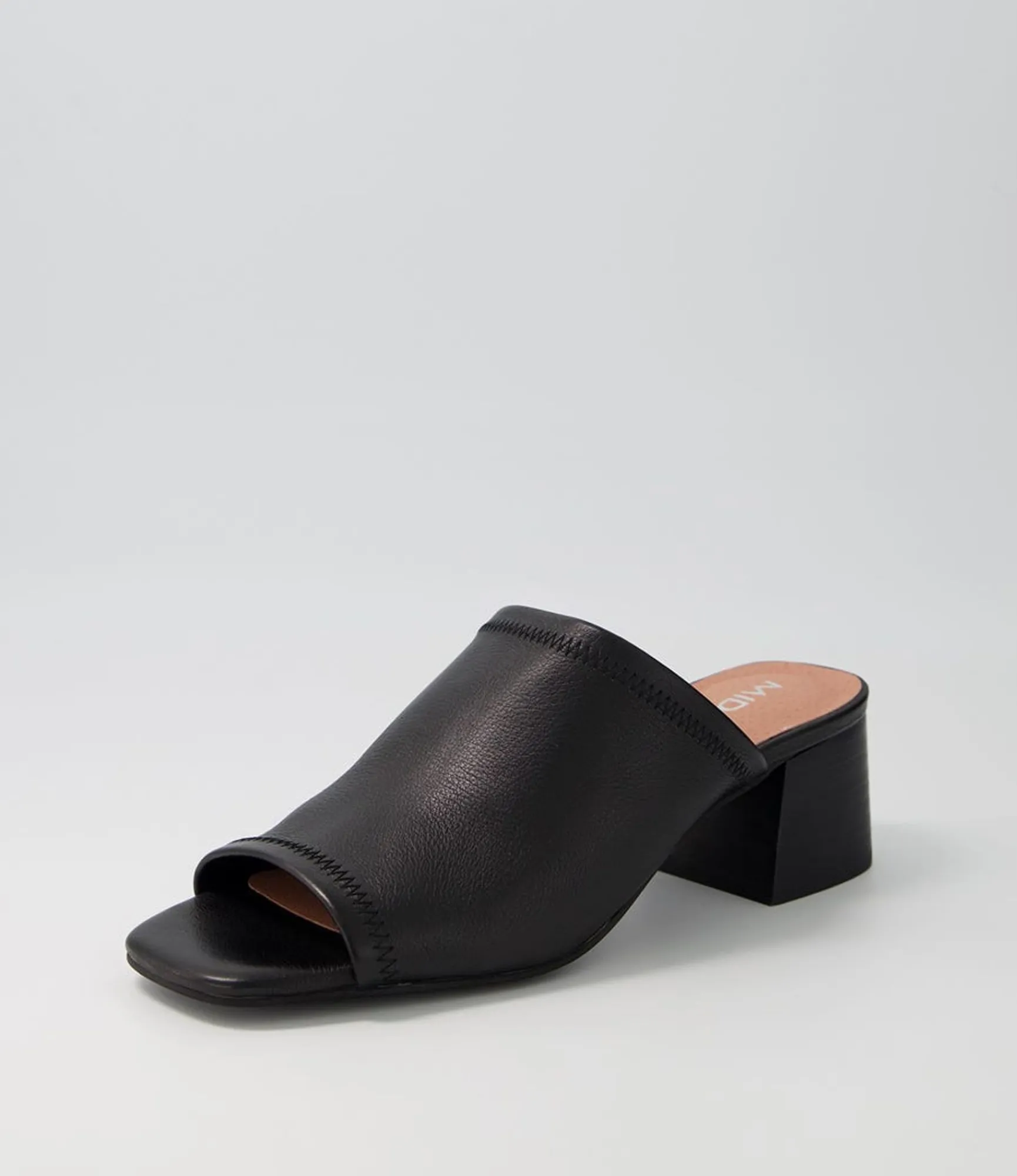 New Midas Shoes Florene Black Leather Slides