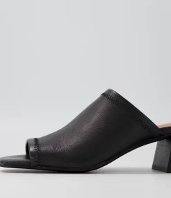 New Midas Shoes Florene Black Leather Slides