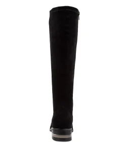 Fashion Midas Shoes Flowe Black Microsuede Knee High Boots Bh