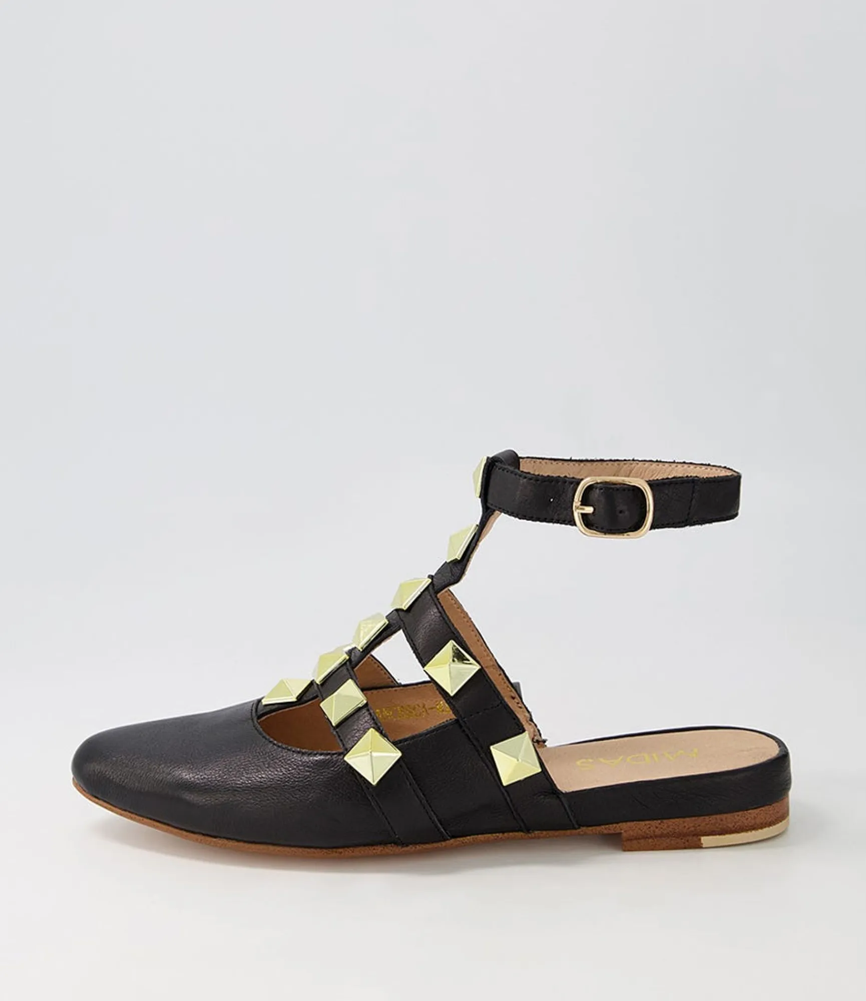 Store Midas Shoes Francesca Black Leather Flat Shoes