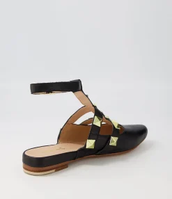 Store Midas Shoes Francesca Black Leather Flat Shoes