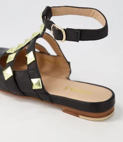 Store Midas Shoes Francesca Black Leather Flat Shoes