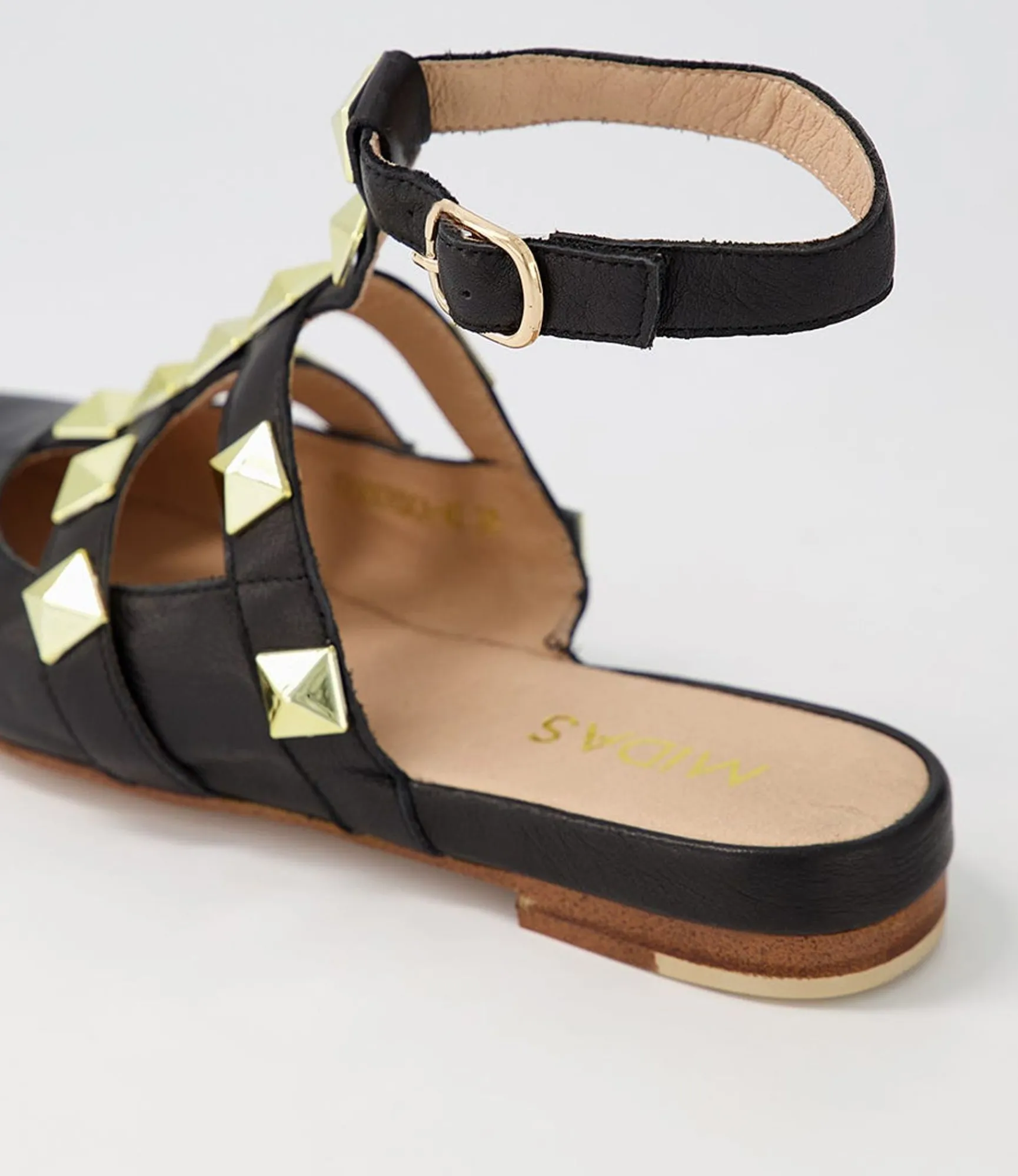 Store Midas Shoes Francesca Black Leather Flat Shoes