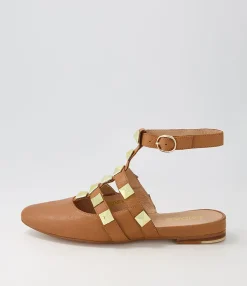 New Midas Shoes Francesca Tan Leather Flat Shoes