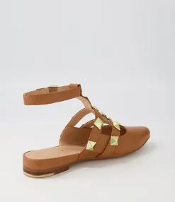 New Midas Shoes Francesca Tan Leather Flat Shoes
