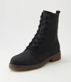 Cheap Midas Shoes Garnett Black Leather Lace Up Boots