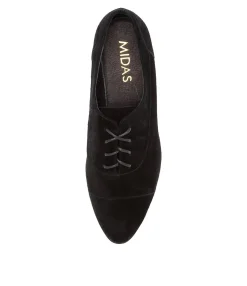 Online Midas Shoes Geliah Black Suede Lace Up Flats