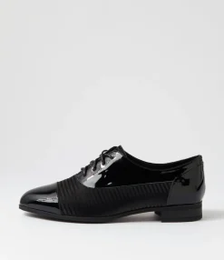 Cheap Midas Shoes Gilberts Black Stripe Patent Leather Lace Up Flats