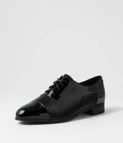 Cheap Midas Shoes Gilberts Black Stripe Patent Leather Lace Up Flats