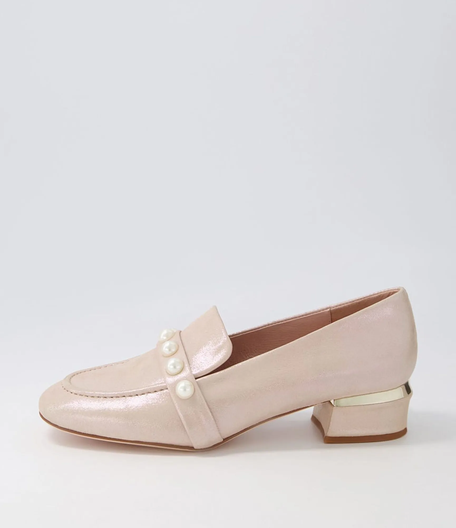 Online Midas Shoes Gilded Nude Shimmer Leather Heels