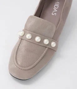 Discount Midas Shoes Gilded Pewter Shimmer Leather Heels