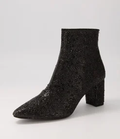 Cheap Midas Shoes Glistin Black Jewel Fabric Ankle Boots