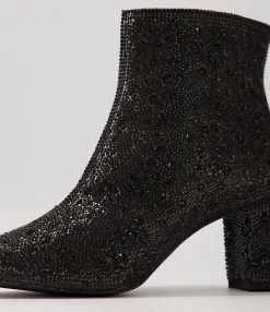 Cheap Midas Shoes Glistin Black Jewel Fabric Ankle Boots