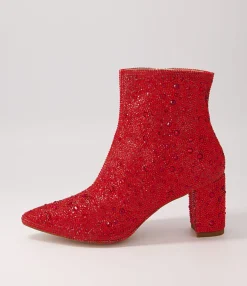 Shop Midas Shoes Glistin Red Jewel Fabric Ankle Boots