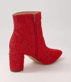 Shop Midas Shoes Glistin Red Jewel Fabric Ankle Boots