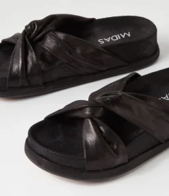Discount Midas Shoes Gordon Black Scratch Leather Slides