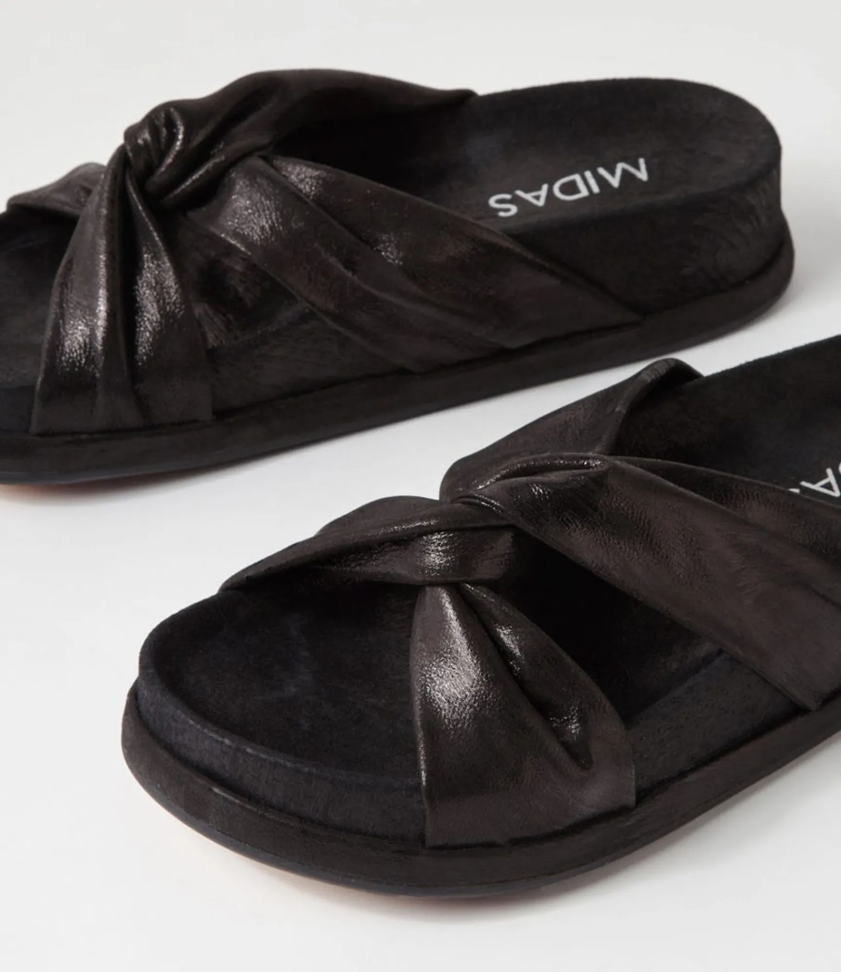 Discount Midas Shoes Gordon Black Scratch Leather Slides