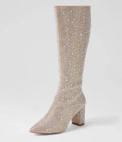 Sale Midas Shoes Gorg Silver Jewel Fabric Knee High Boots