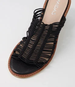 Best Midas Shoes Grazi Black Elastic Sandals Nh