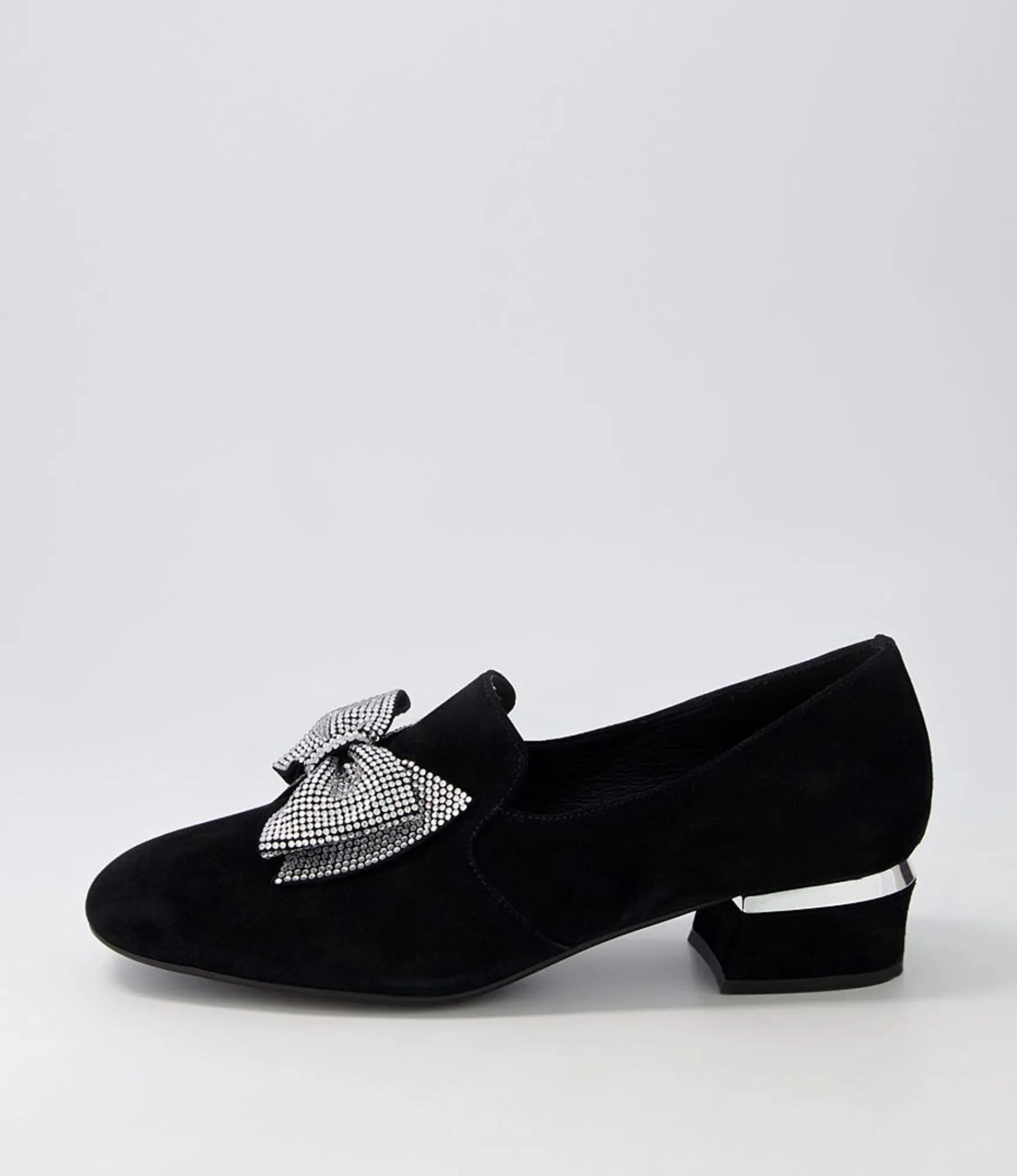 Hot Midas Shoes Grenna Black Silver Suede Jewels Heels