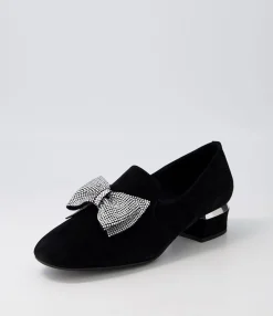 Hot Midas Shoes Grenna Black Silver Suede Jewels Heels