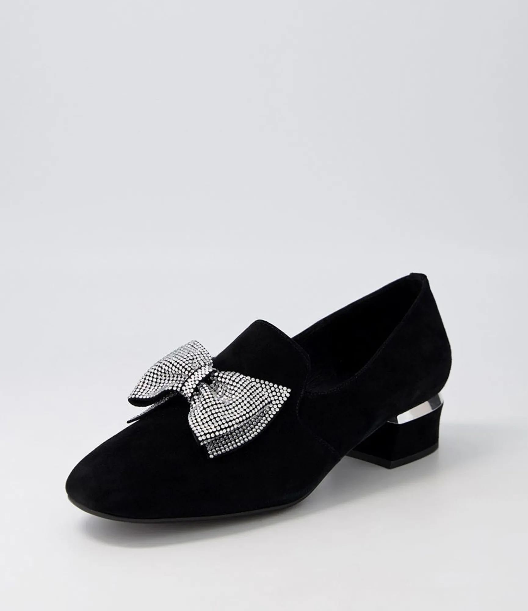 Hot Midas Shoes Grenna Black Silver Suede Jewels Heels