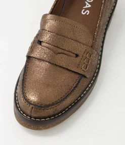 Cheap Midas Shoes Gulfie Bronze Crackle Leather Loafers