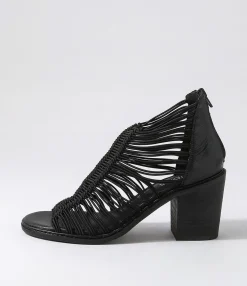 Outlet Midas Shoes Gushi Black Heel Elastic Leather Sandals