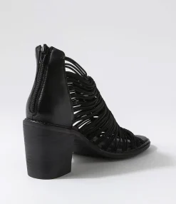 Outlet Midas Shoes Gushi Black Heel Elastic Leather Sandals