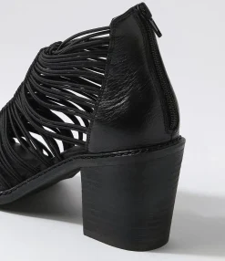 Outlet Midas Shoes Gushi Black Heel Elastic Leather Sandals