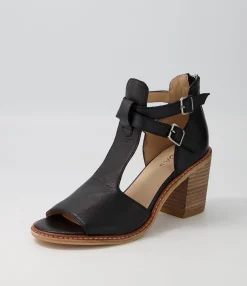 Discount Midas Shoes Gyla Black Natural Heel Leather Sandals