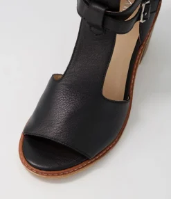Discount Midas Shoes Gyla Black Natural Heel Leather Sandals