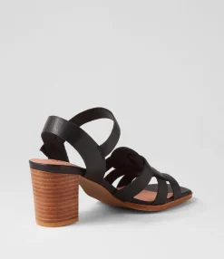 Store Midas Shoes Halfa Black Natural Heel Leather Sandals