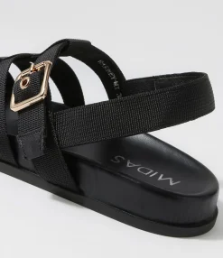 Cheap Midas Shoes Harney Black Fabric Sandals